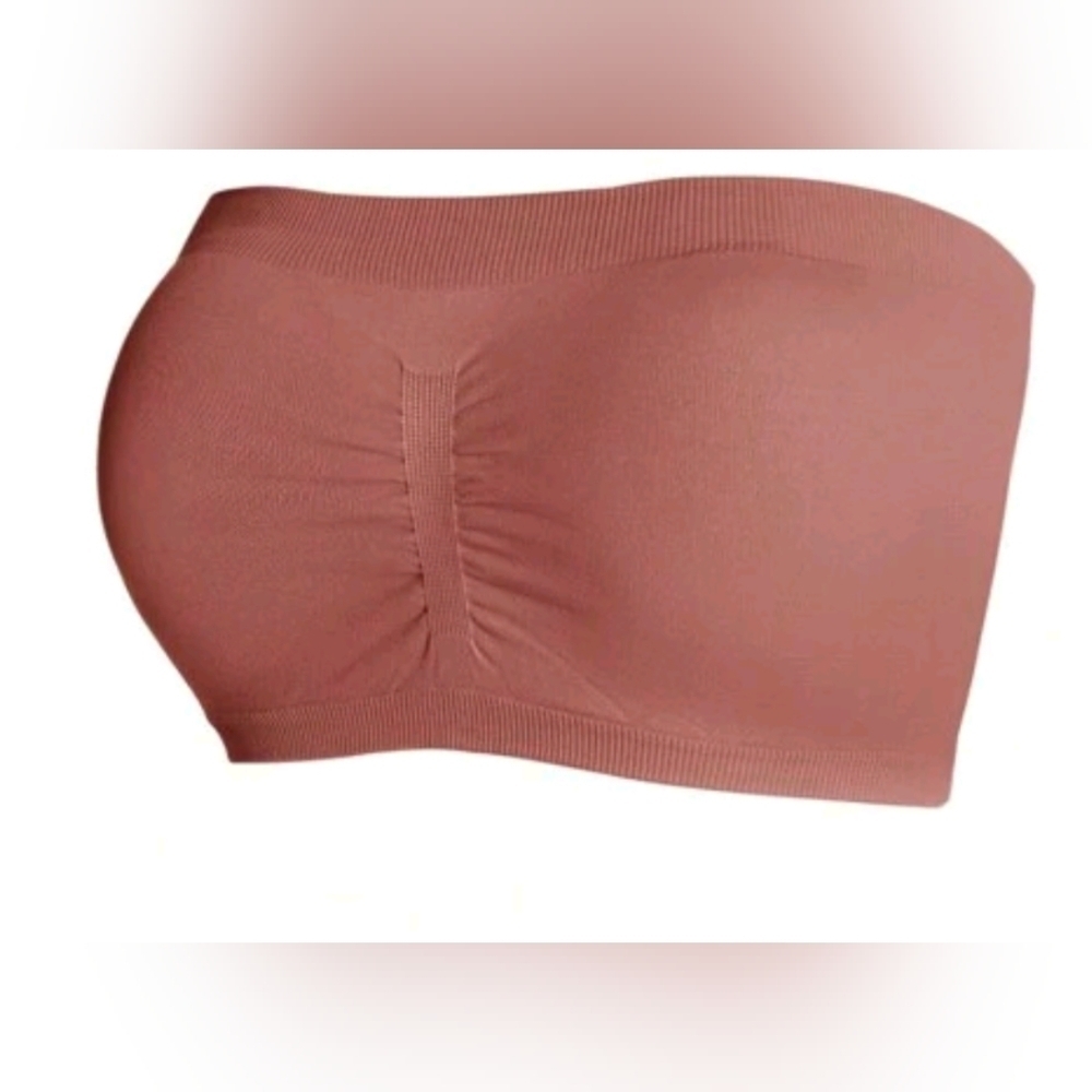 Plus Size Solid Wireless Strapless Knitted Bandeau Bra Terracotta